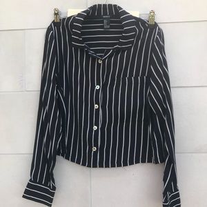 Black and white striped crop shirt